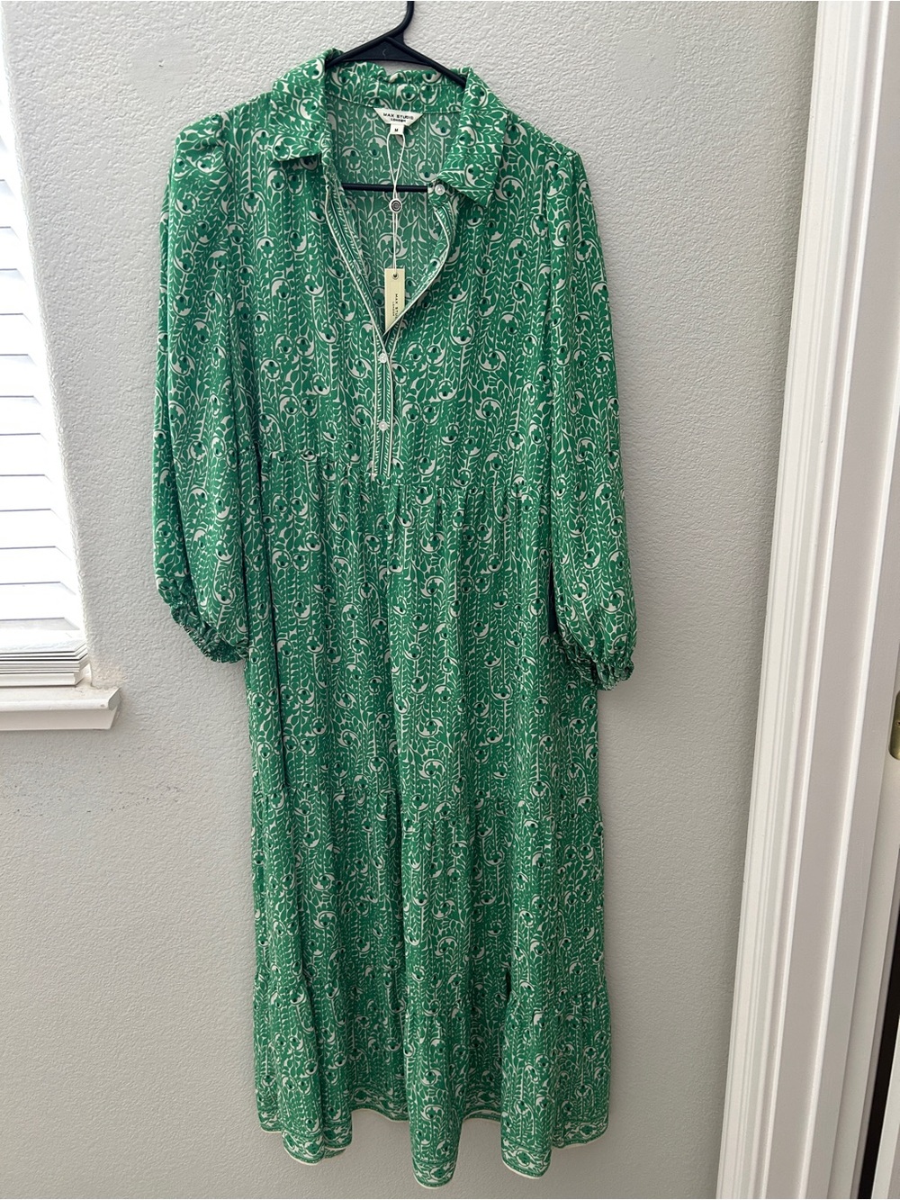 Max Studio Green Floral Button-Front Long Sleeve Midi/Maxi Dress
